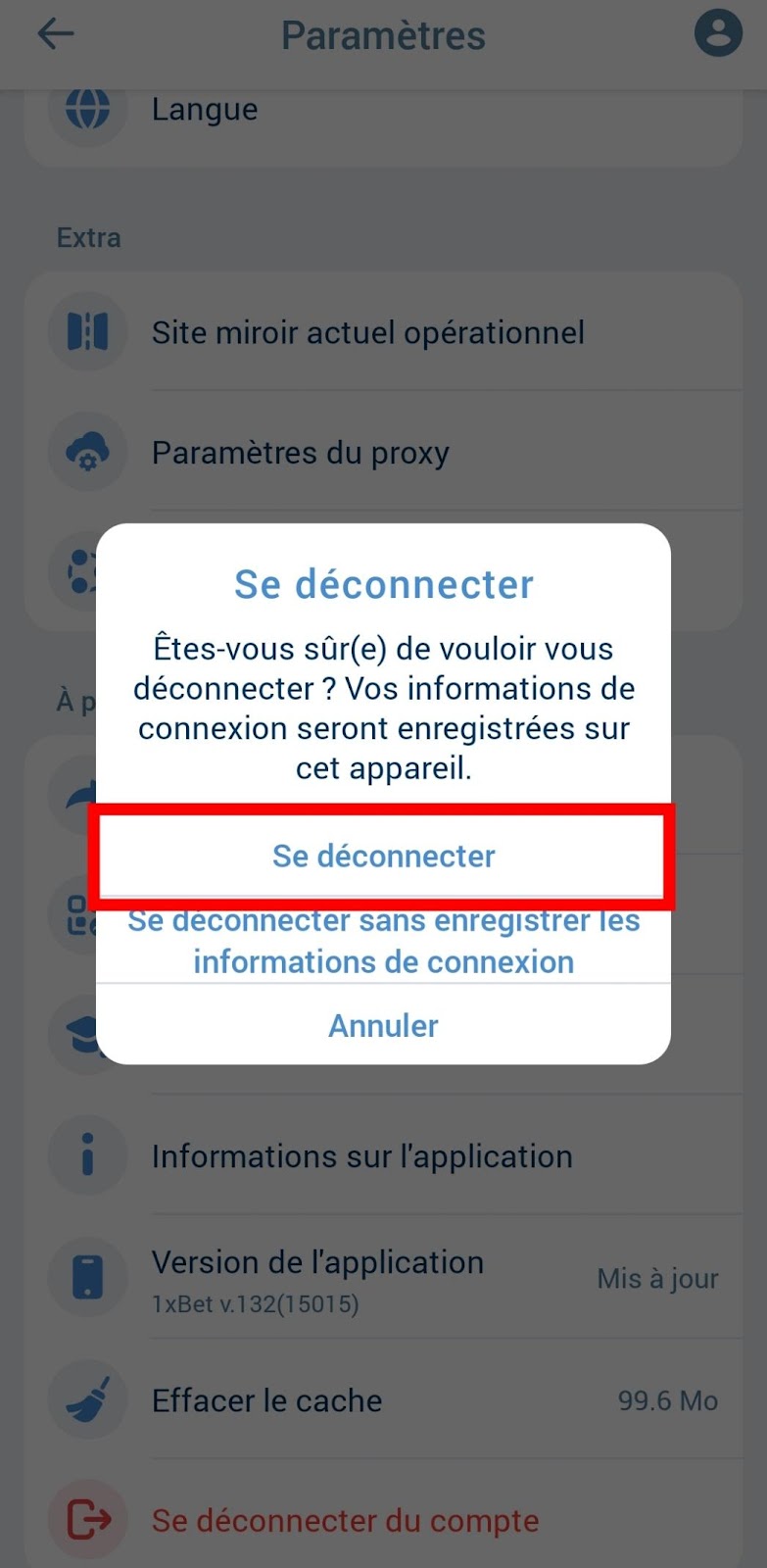 Se déconnecter de son compte