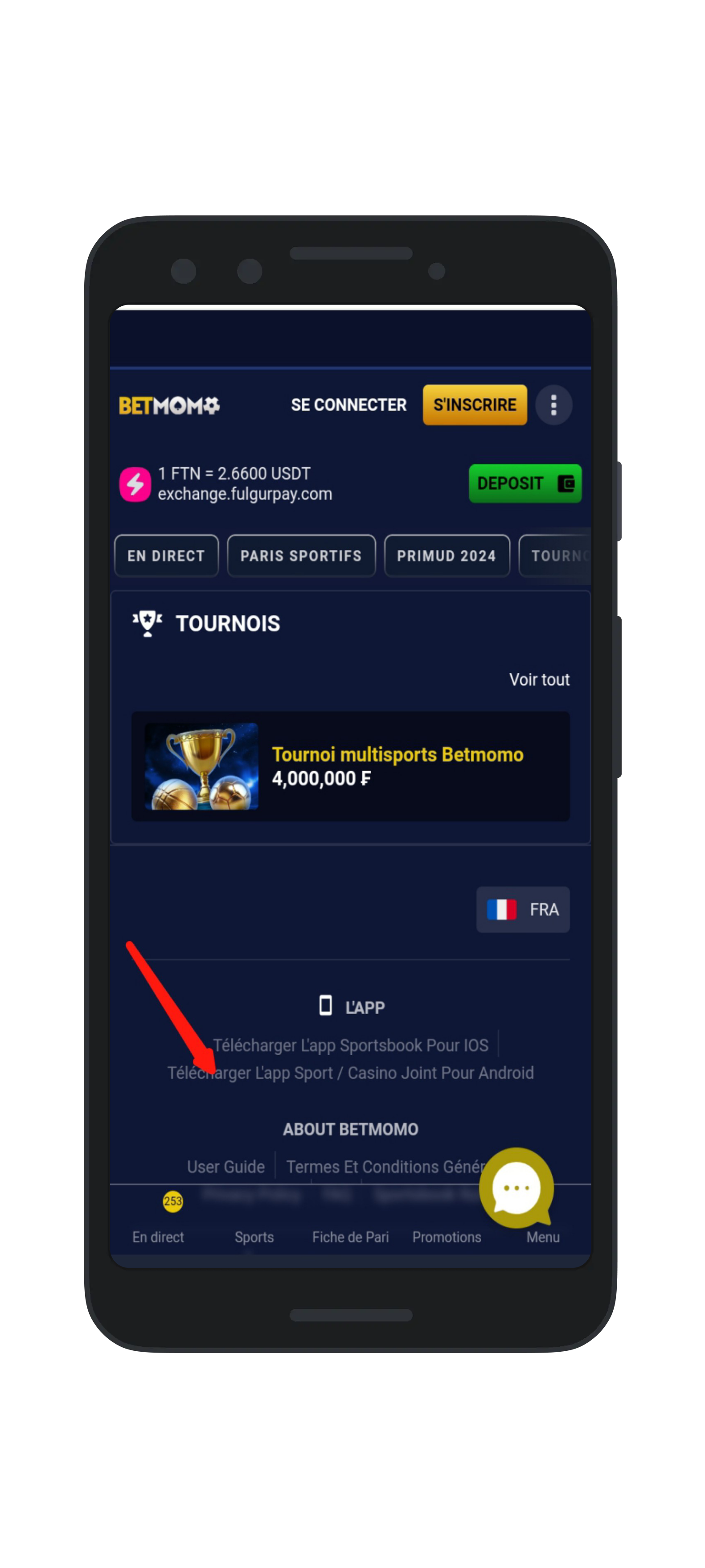 Cliquer sur “Télécharger L’app Sport/Casino Joint pour Android “