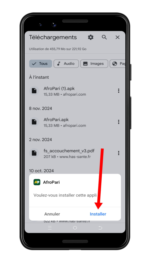 Installer l'application Afropari apk sur Android