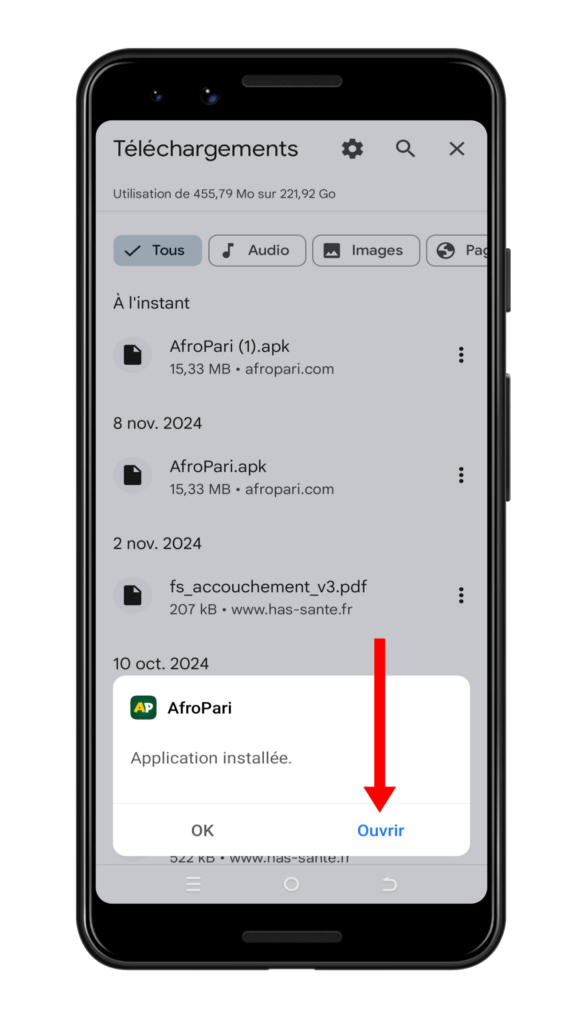 Accéder à l'application Afropari apk sur Android