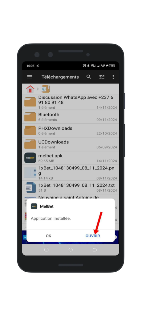 Appuyez sur "Ouvrir" pour Accéder à l'interface de Melbet apk