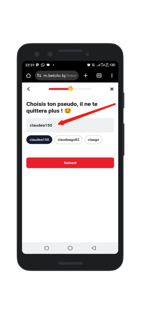 Remplissez vos informations personnelles (créer un pseudo)