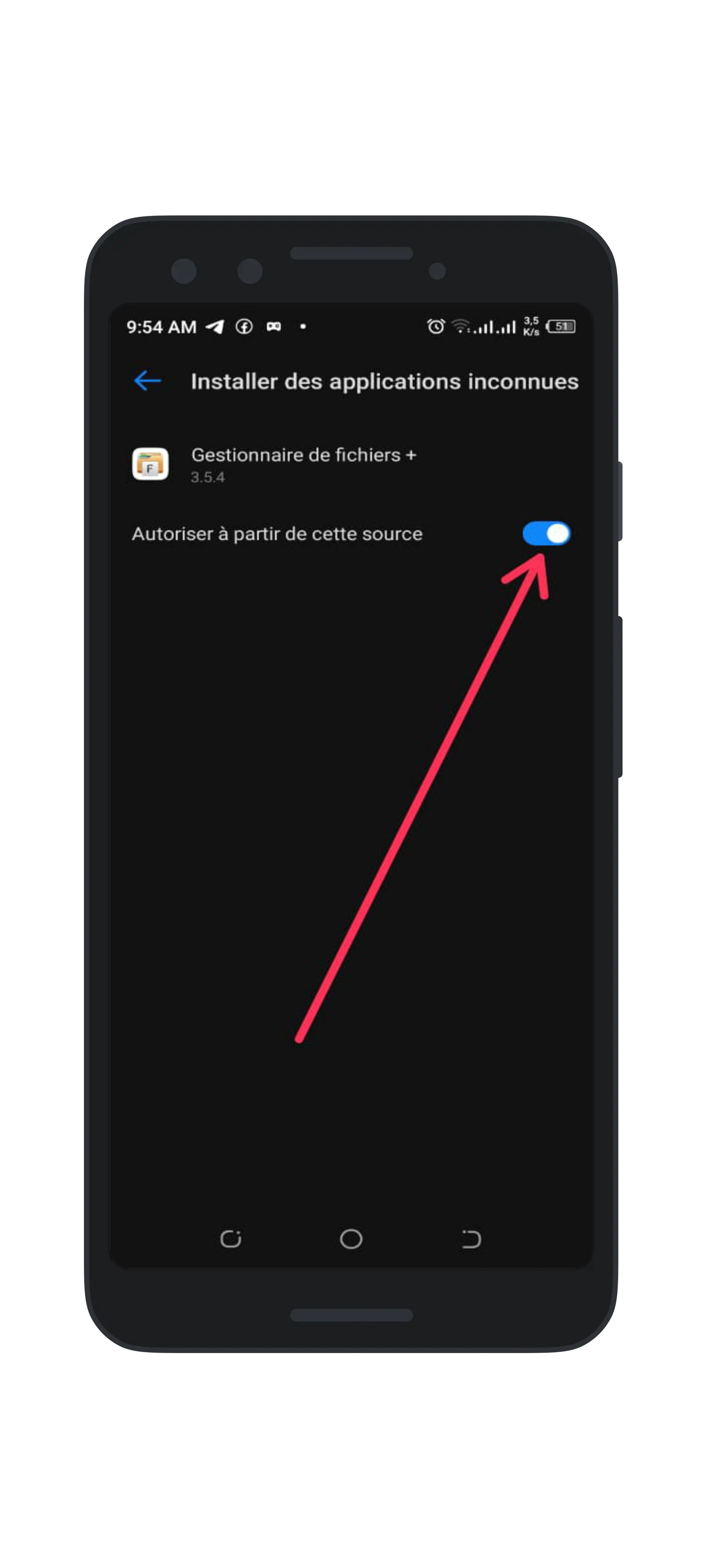 Activer l'installation d'application de sources inconnues