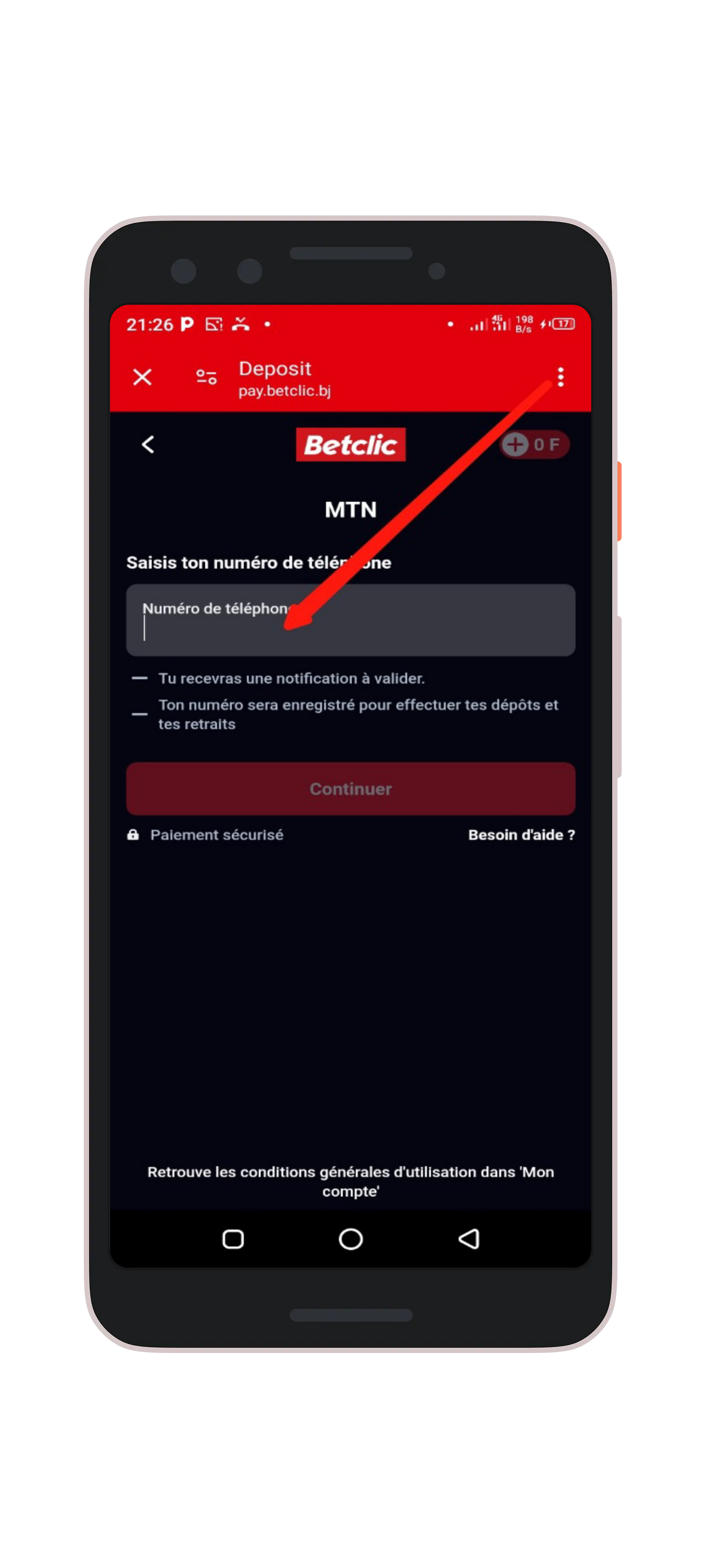 Saisissez votre numéro de téléphone et "Confirmer le paiement".