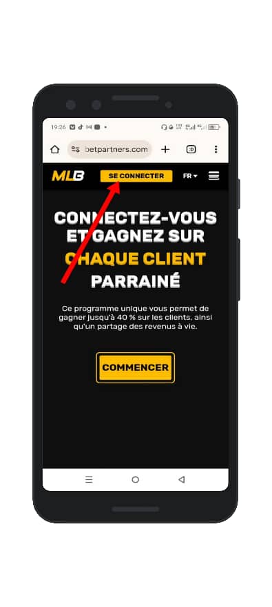 Cliquez sur "Se connecter" sur le site de Melbet partners