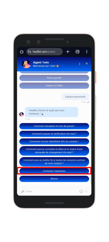 Cliquez sur l’option ‘’Contacter l’opérateur’’