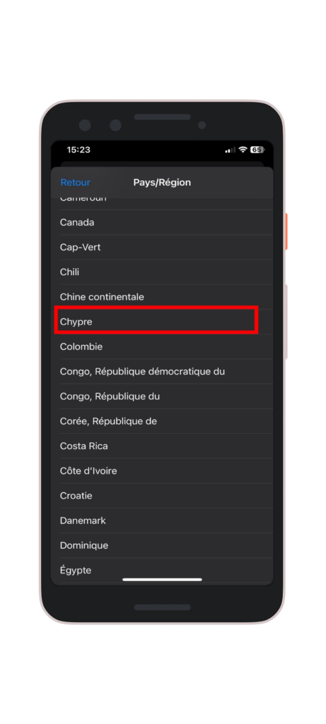 Choisissez “Chypre”