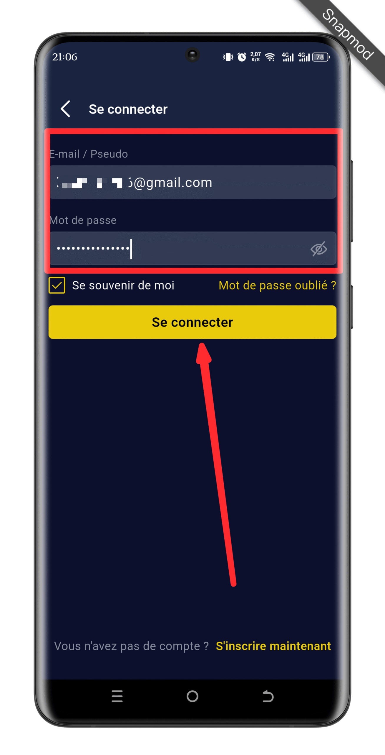 Saisir vos identifiants