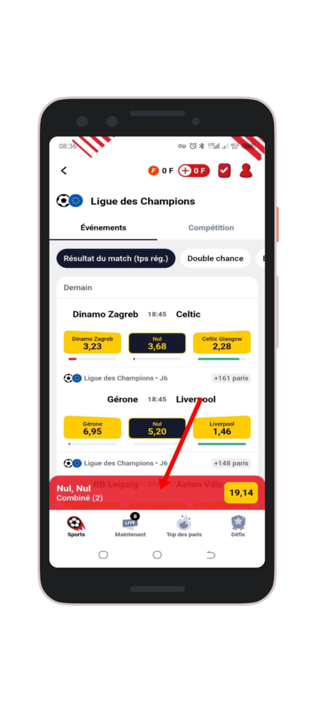 Appuyez sur le coupon de pari