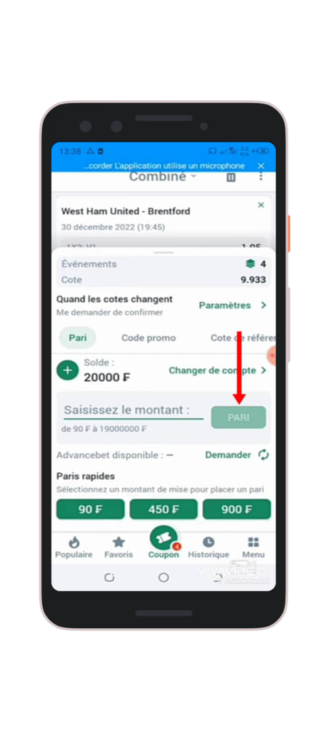 Cliquez sur “Pari”