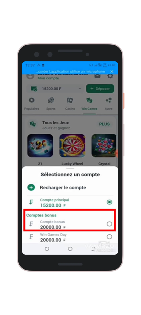 Sélectionnez le compte bonus