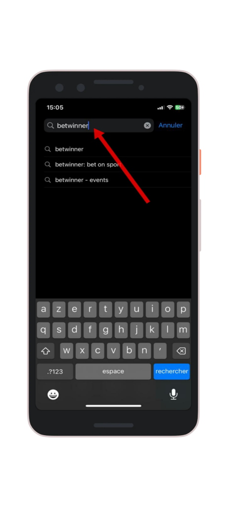 Tapez dans la barre de recherche "Betwinner "
