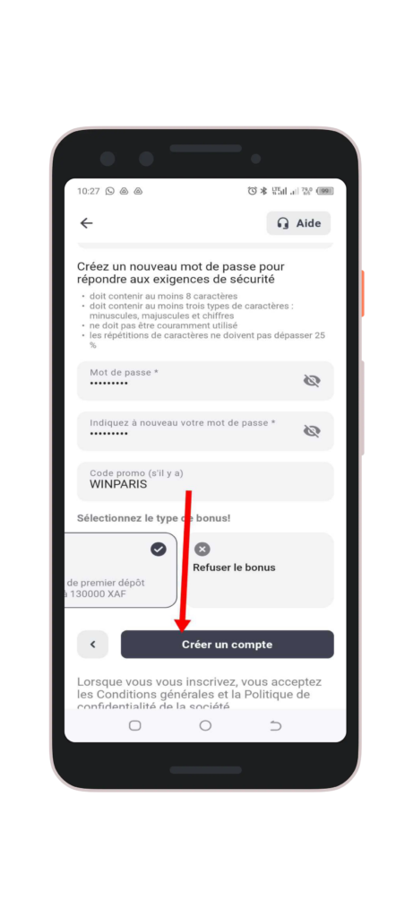 Cliquez sur "Créer un compte"