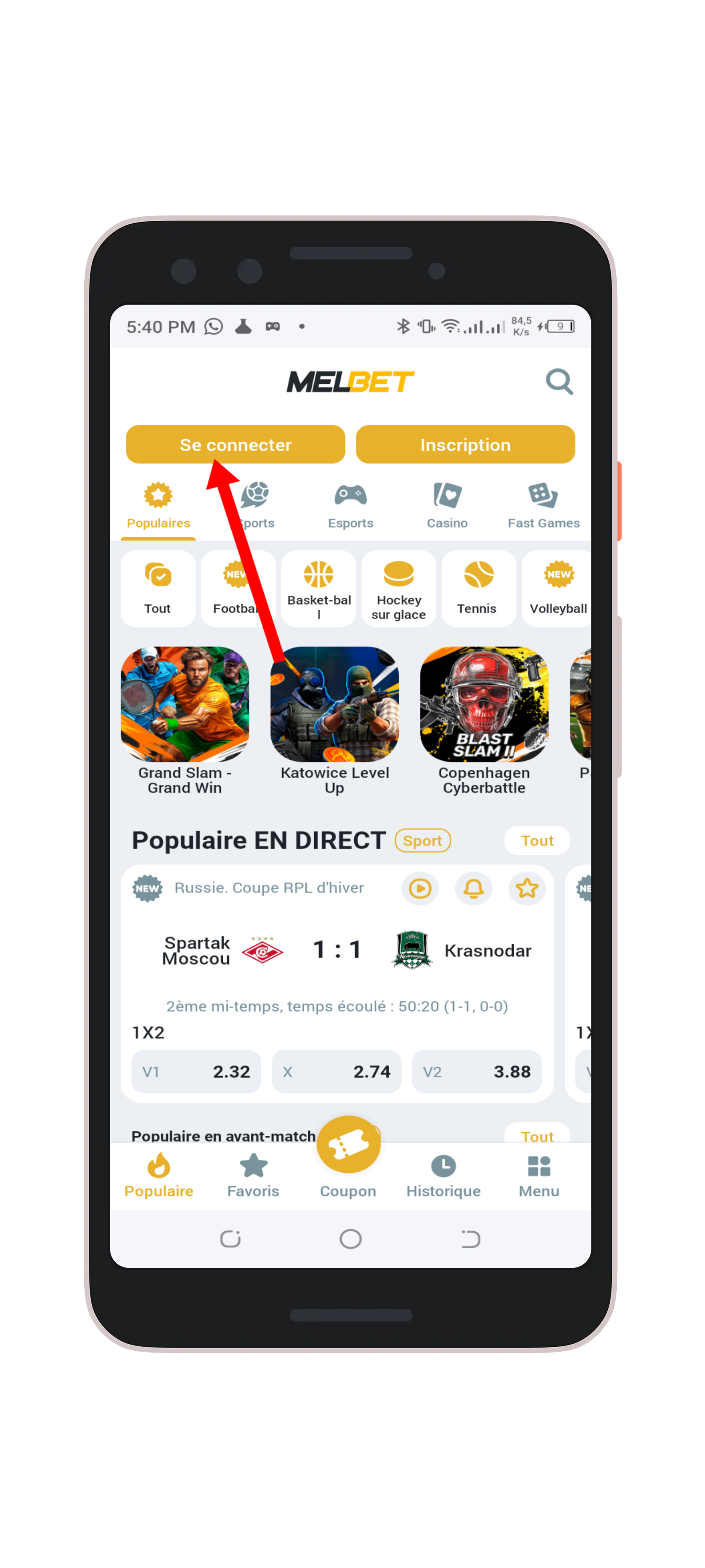 Cliquez sur "Se connecter"