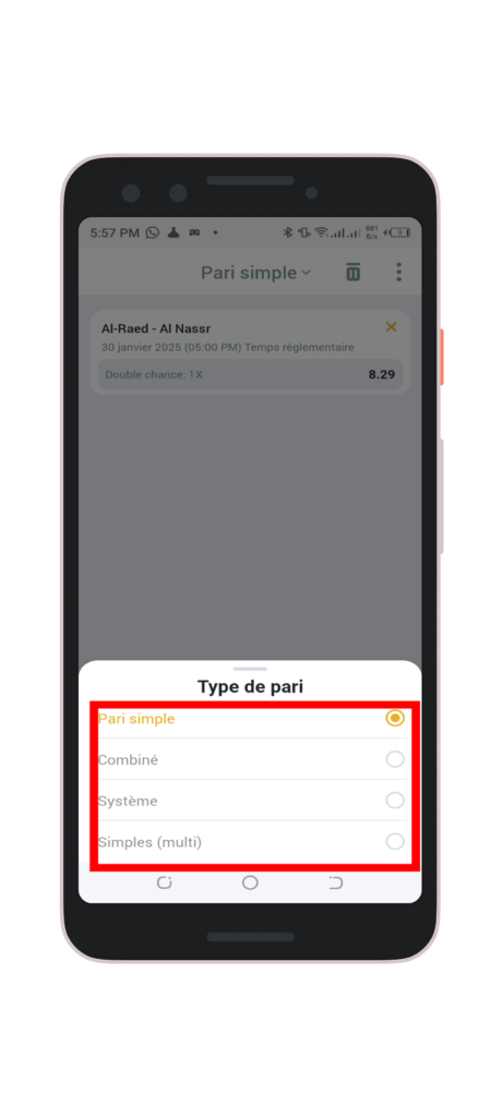 Choisir le type de pari