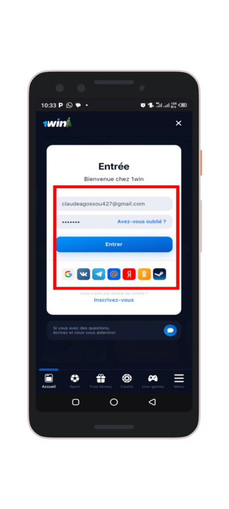 Entrez les identifiants et cliquez sur "Se connecter"