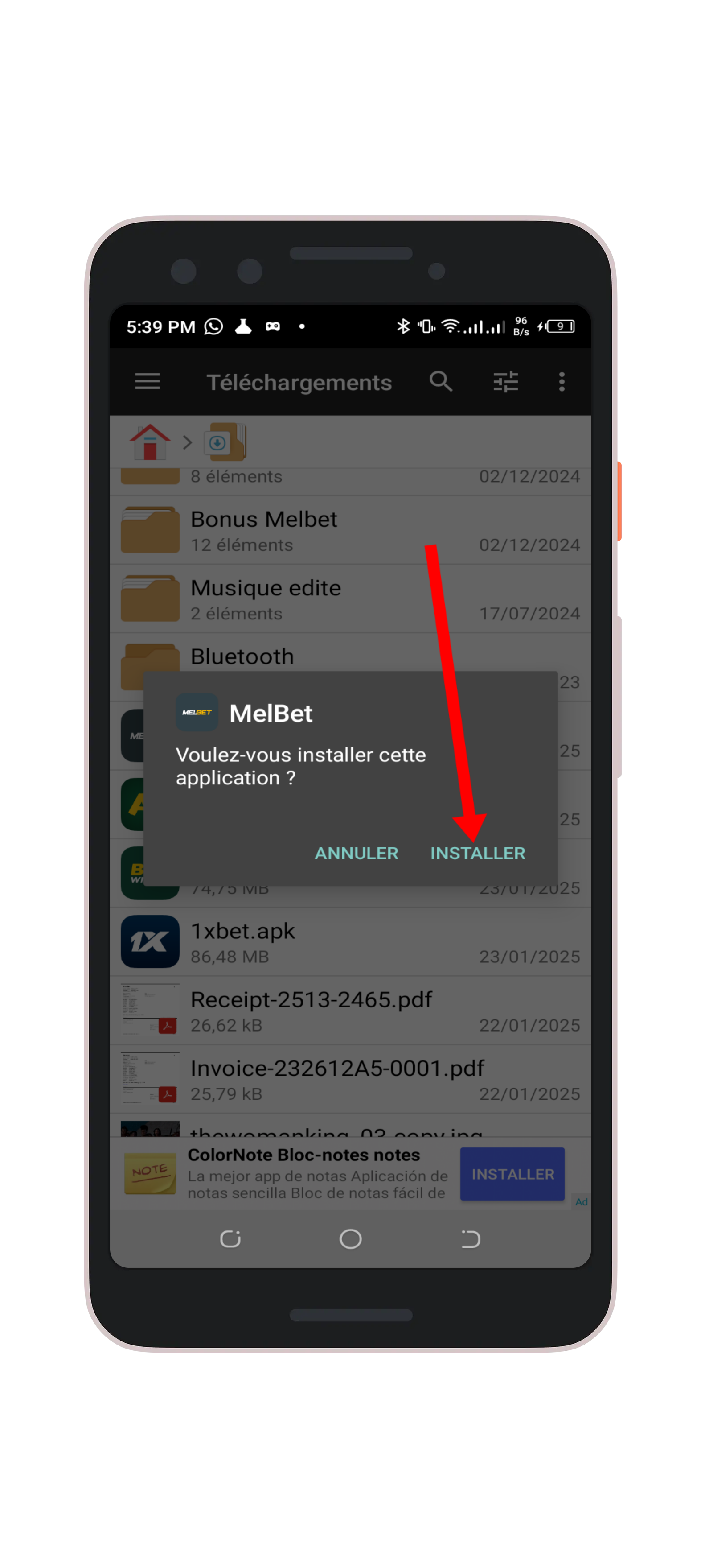 Appuyez sur "Installer"