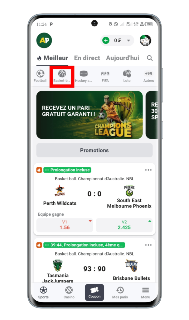 sélectionnez un sport