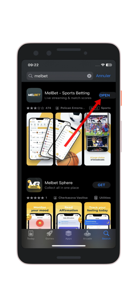 Ouvrir l’application Melbet App iOS