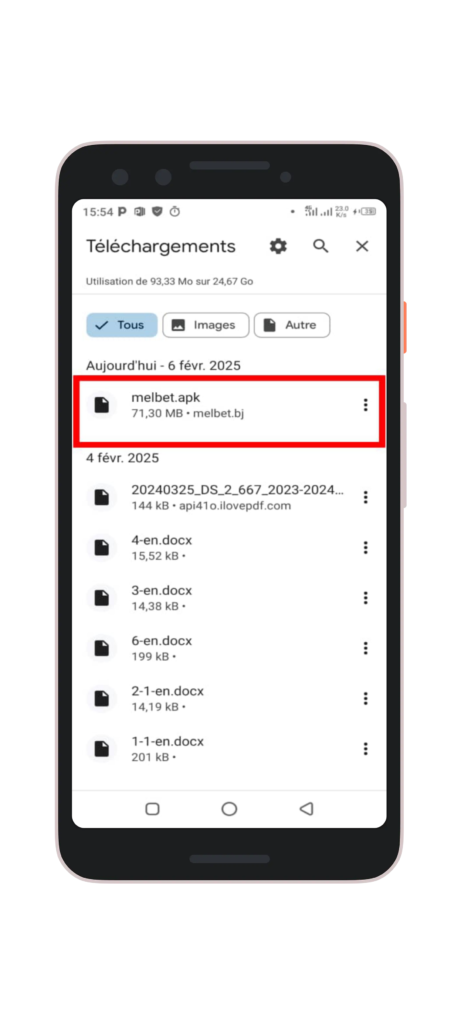 Cliquez sur le fichier Melbet APK pour l'Ouvrir