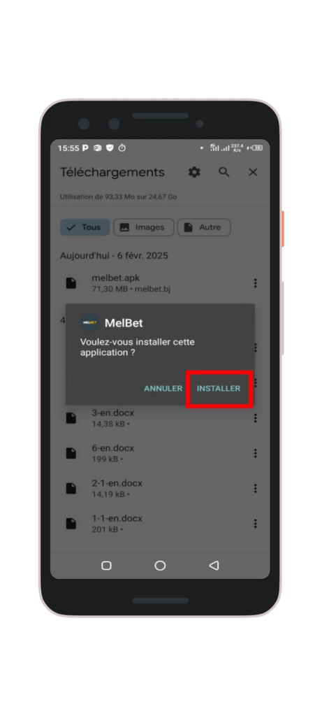 Cliquez sur l'option « Installer ».