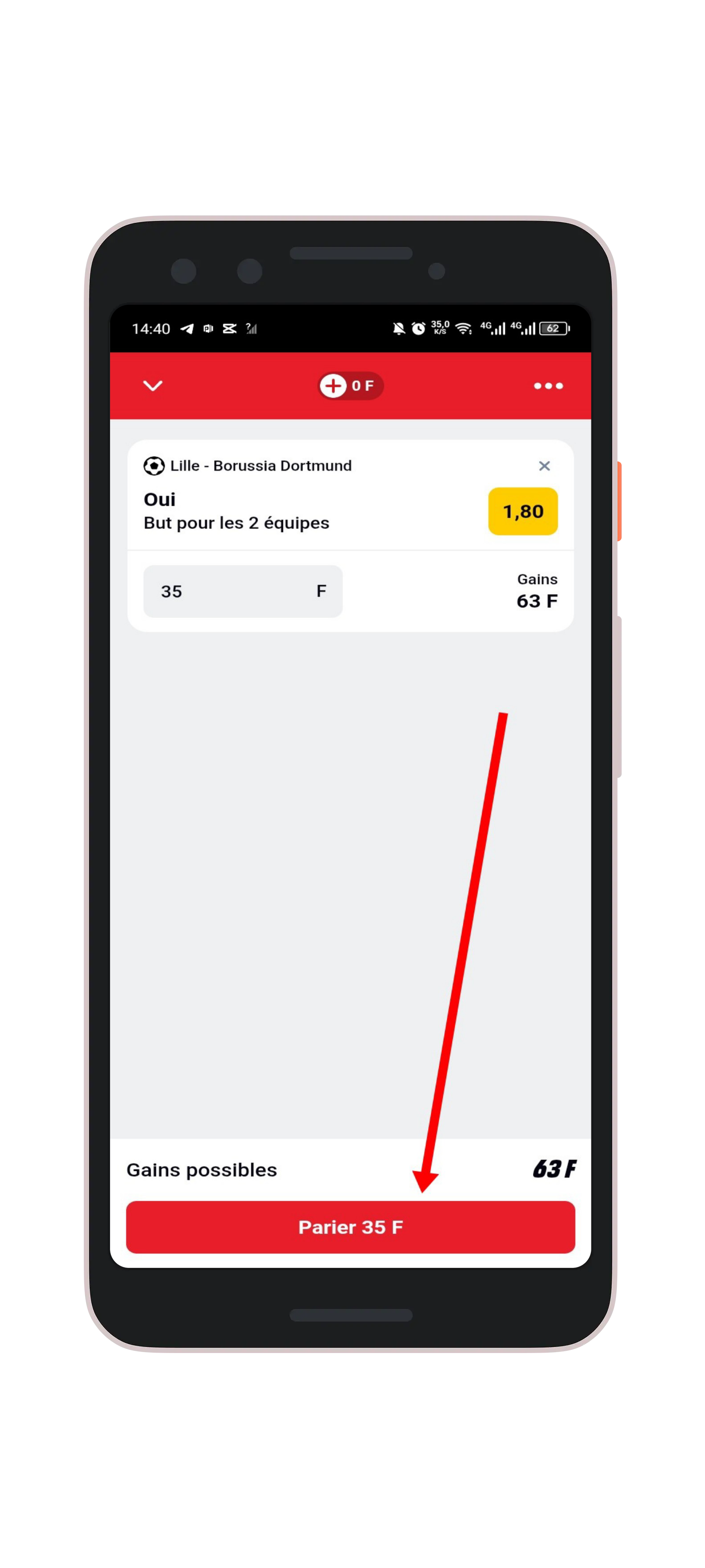 Cliquez sur Parier pour finaliser