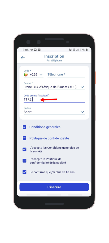 Remplir le formulaire et Ajouter un code promo