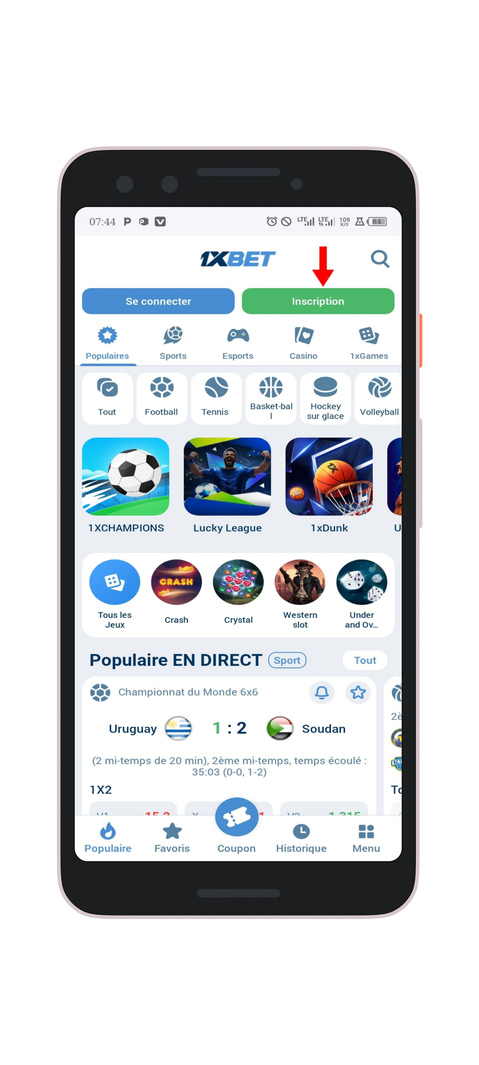 Cliquez sur le bouton « Inscription »