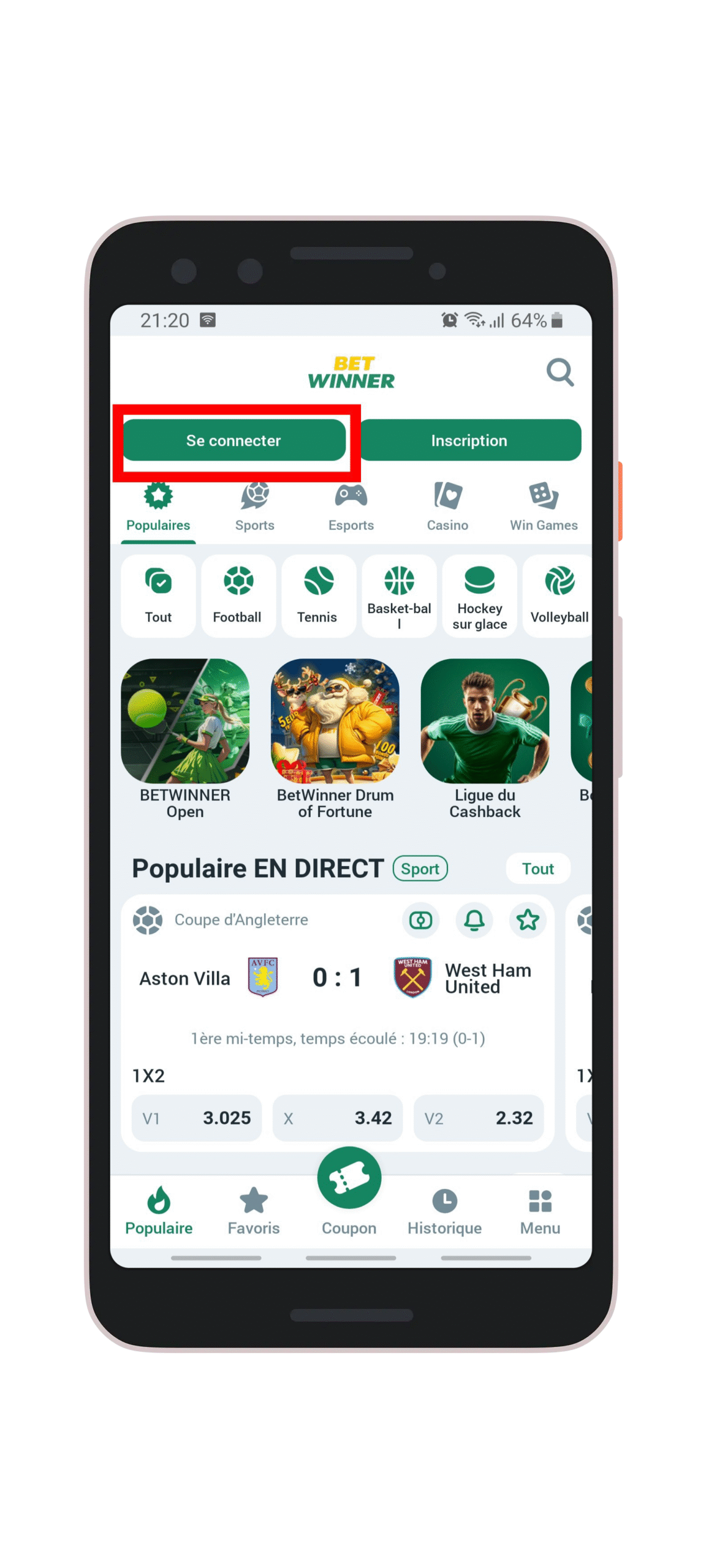 Cliquez sur "Connexion"
