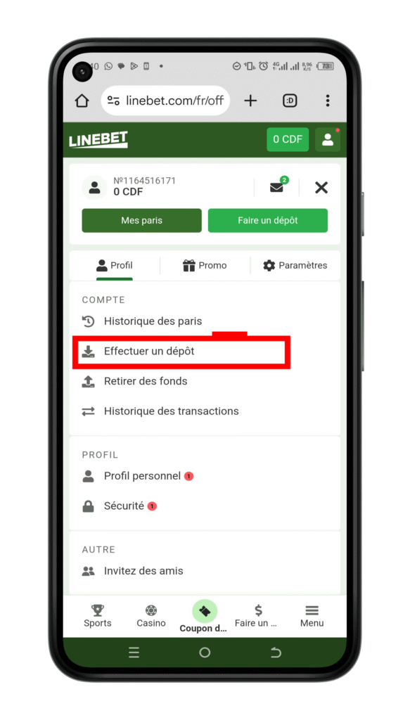 cliquez sur depot