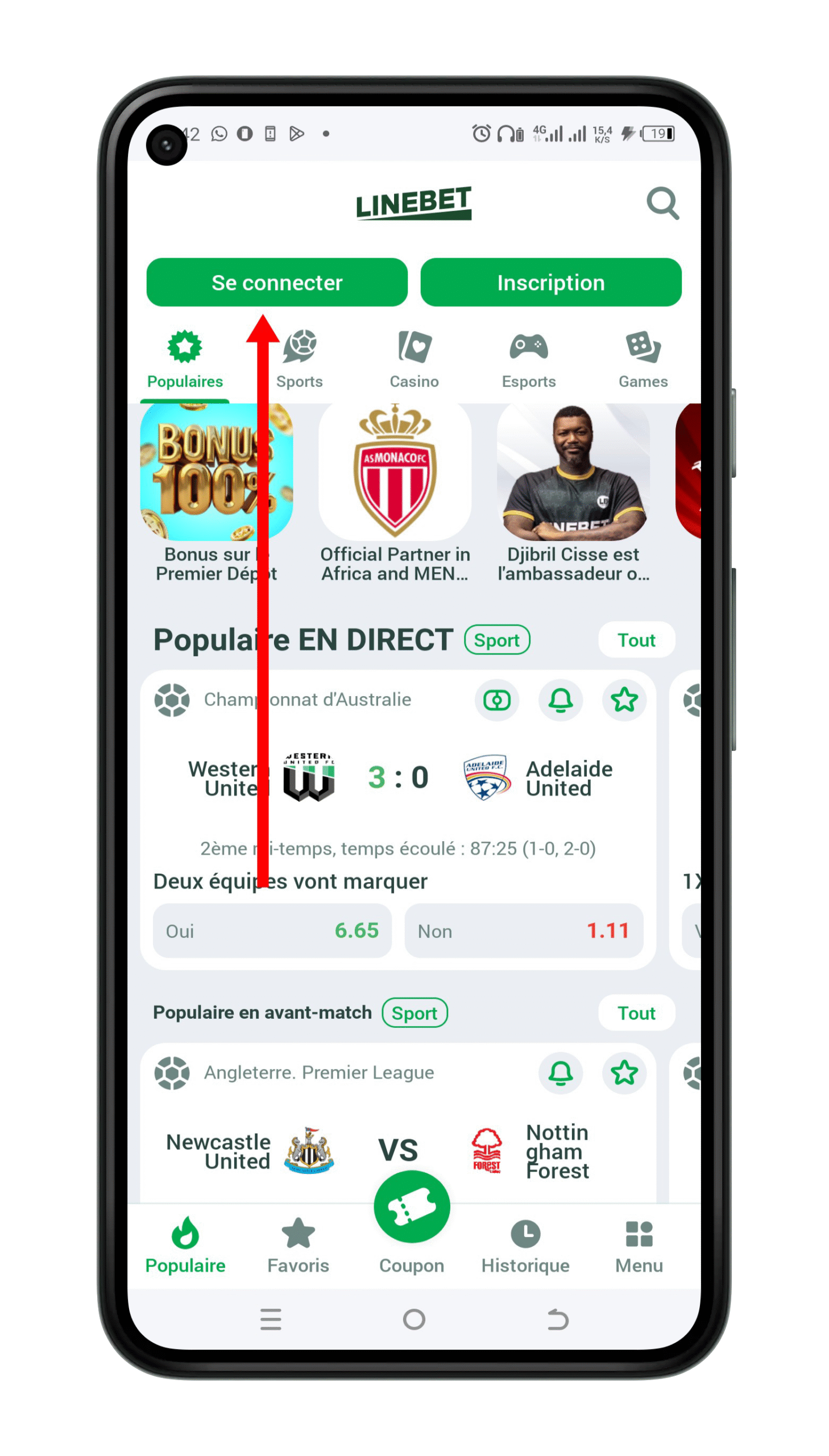 Cliquez sur "Connexion"