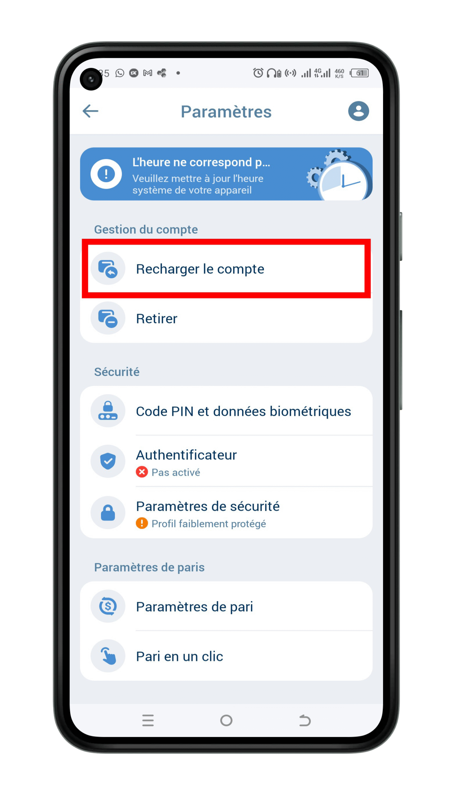 Recharger le compte