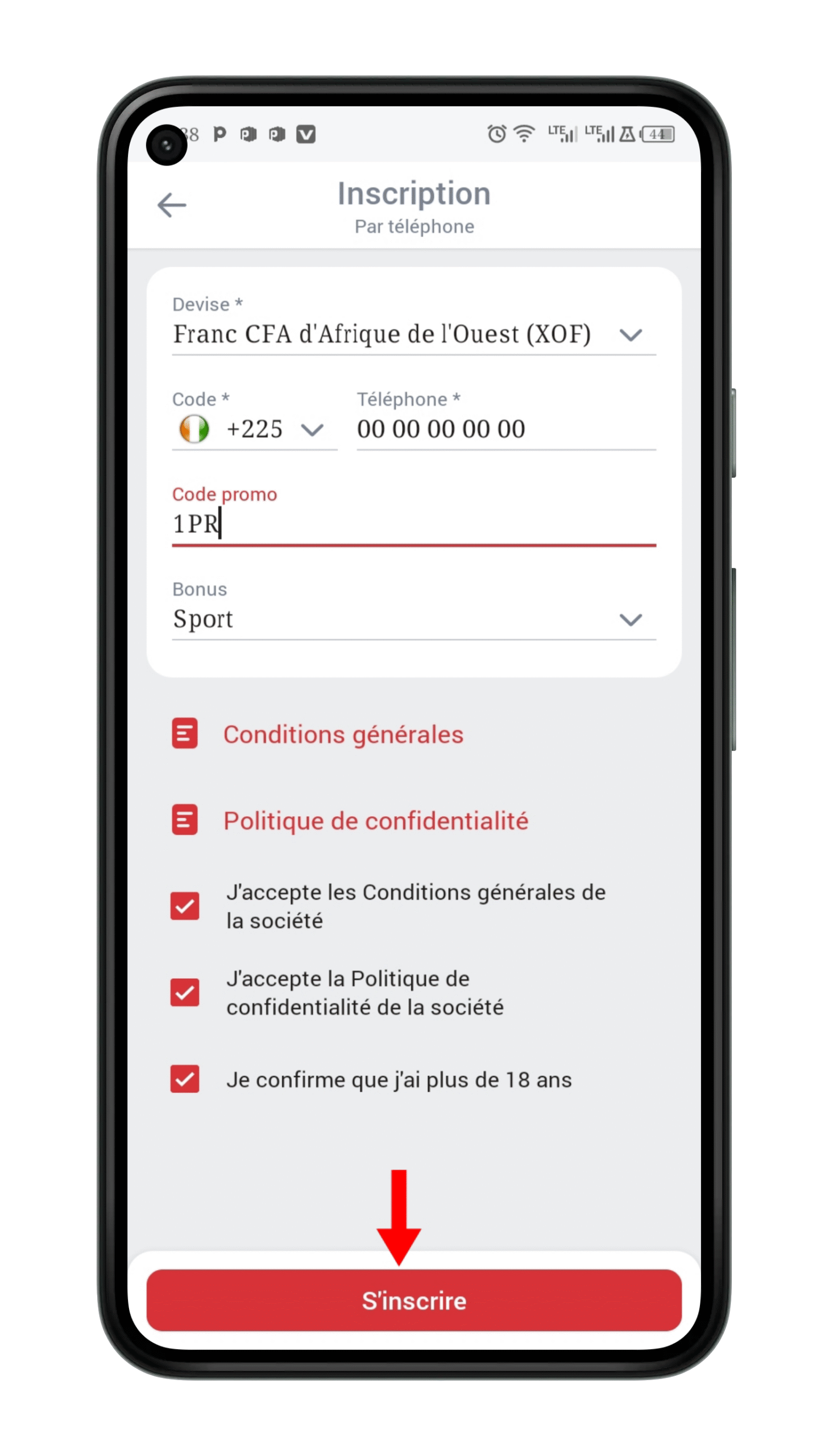 Confirmer l'inscription sur 888starz