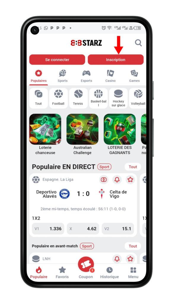 Cliquez sur L'inscription