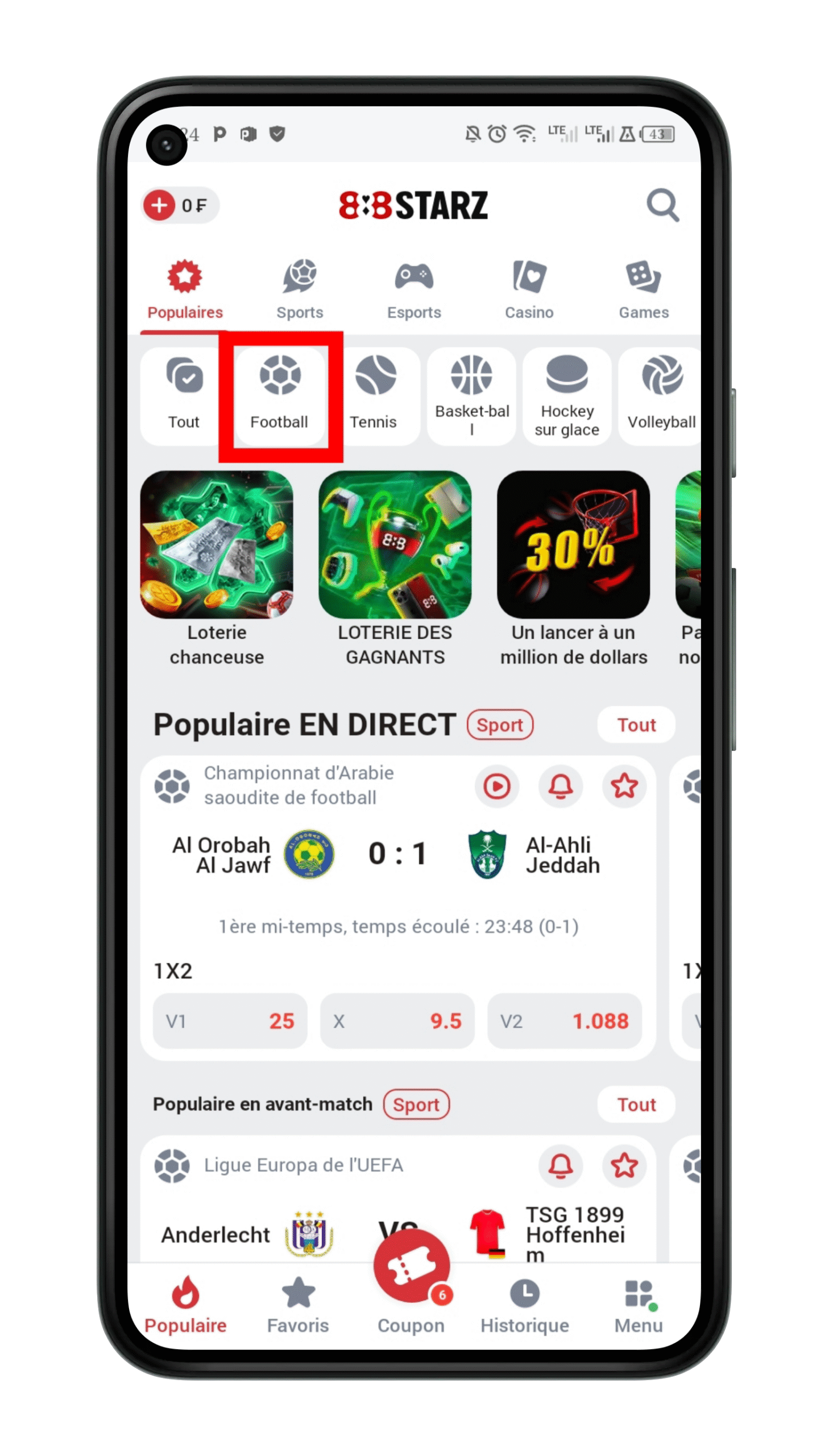 Choisissez un sport pour votre pari