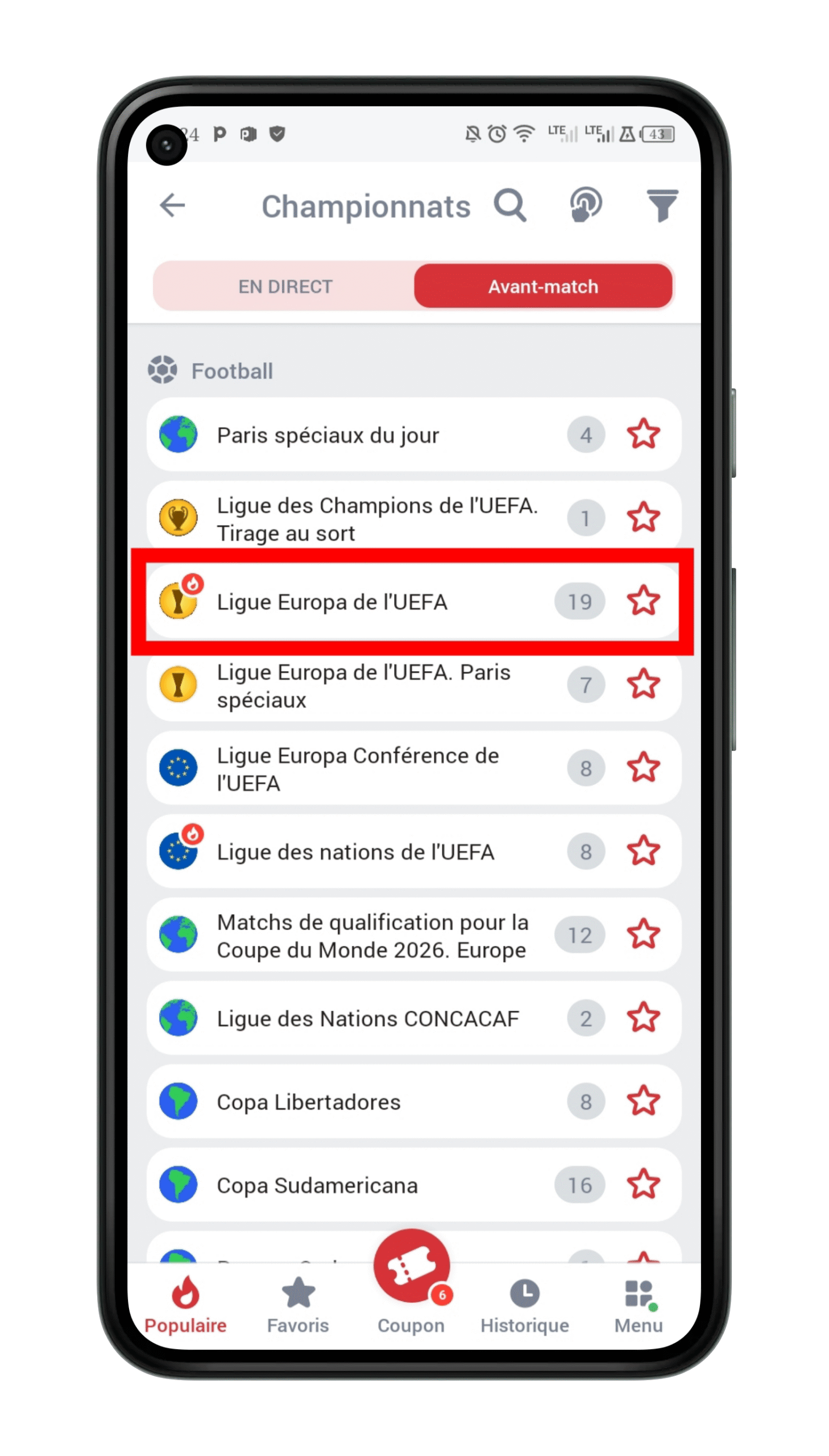 Choisissez votre sport préféré