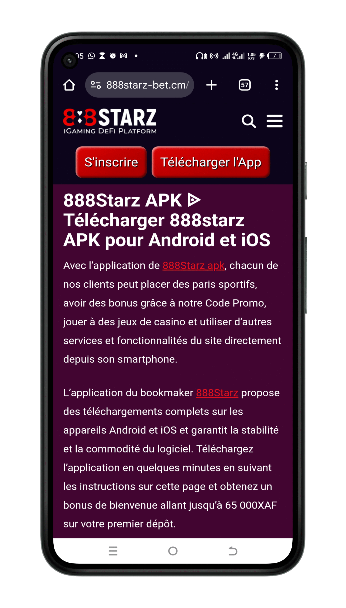 Accéder à l'application 888starz ou cliquez sur le site officiel de 888starz