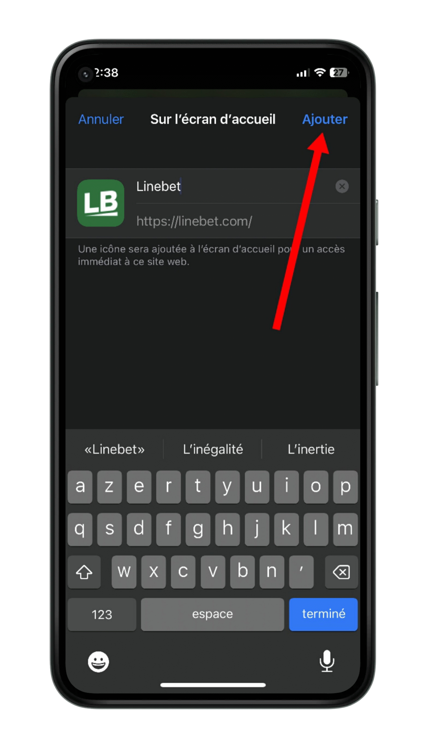Ajouter un raccourci à l'ecran de telephone