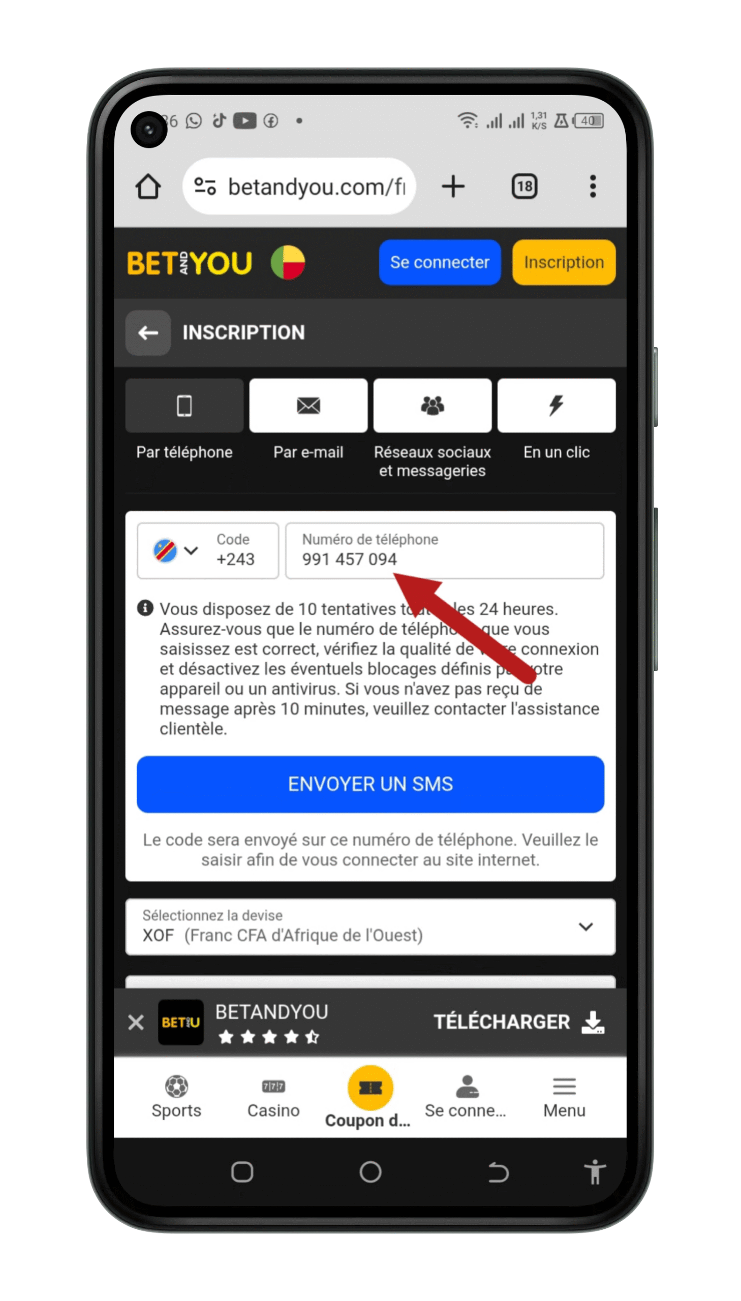Remplir le formulaire d'inscription