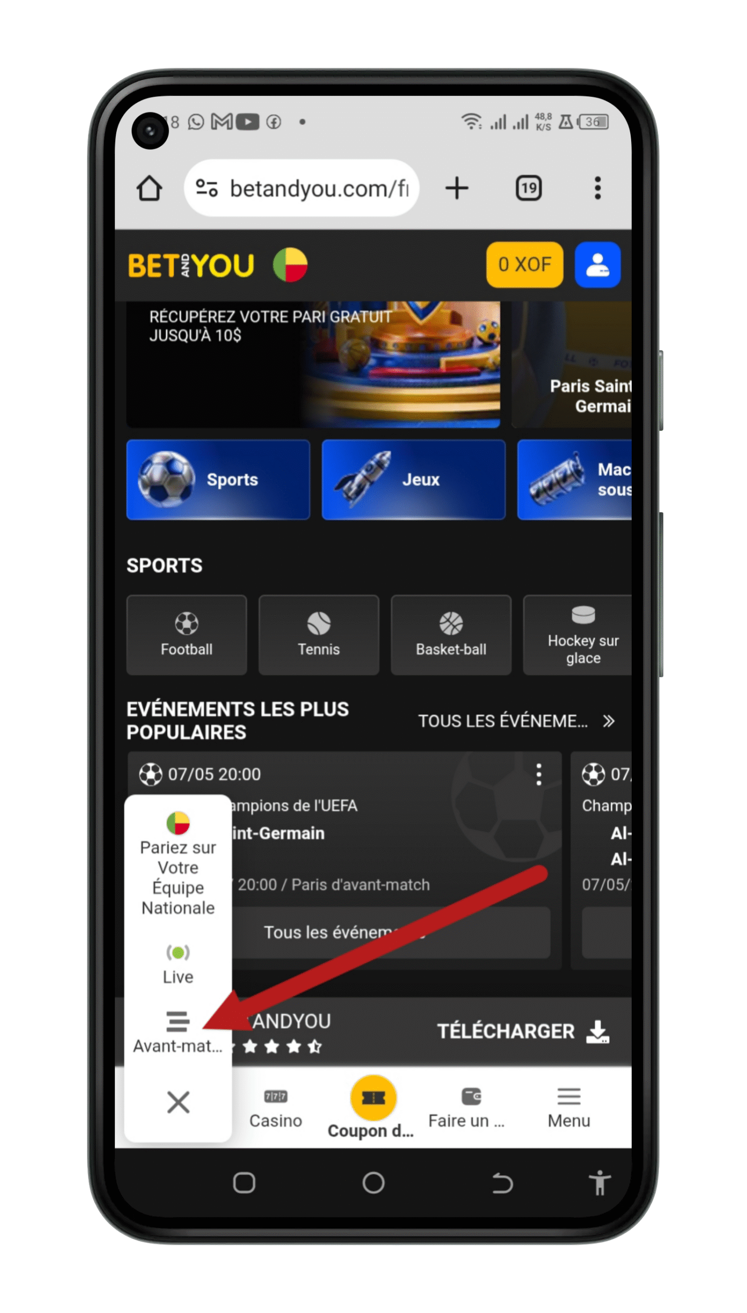 Cliquez pour choisir votre sport