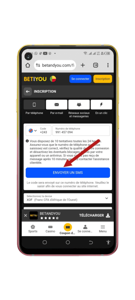 Envoyer un code de confirmation