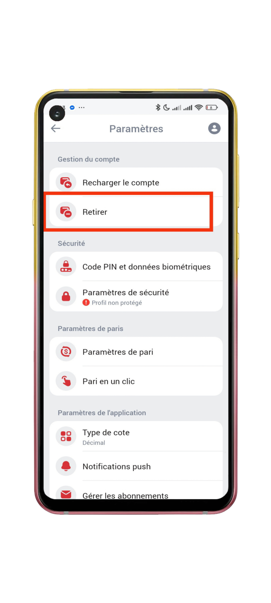 Cliquez sur "Retirer"