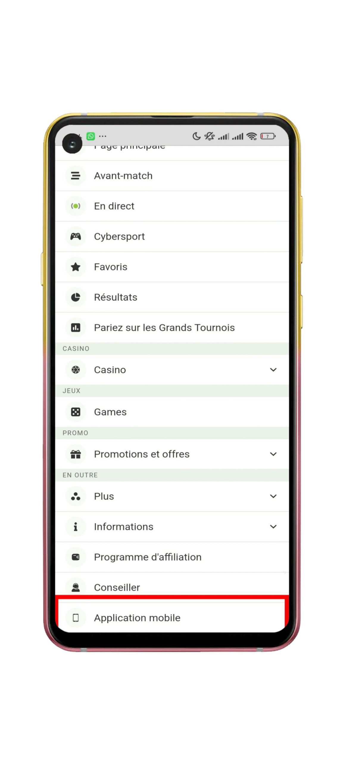 Cliquez sur "Application mobile"