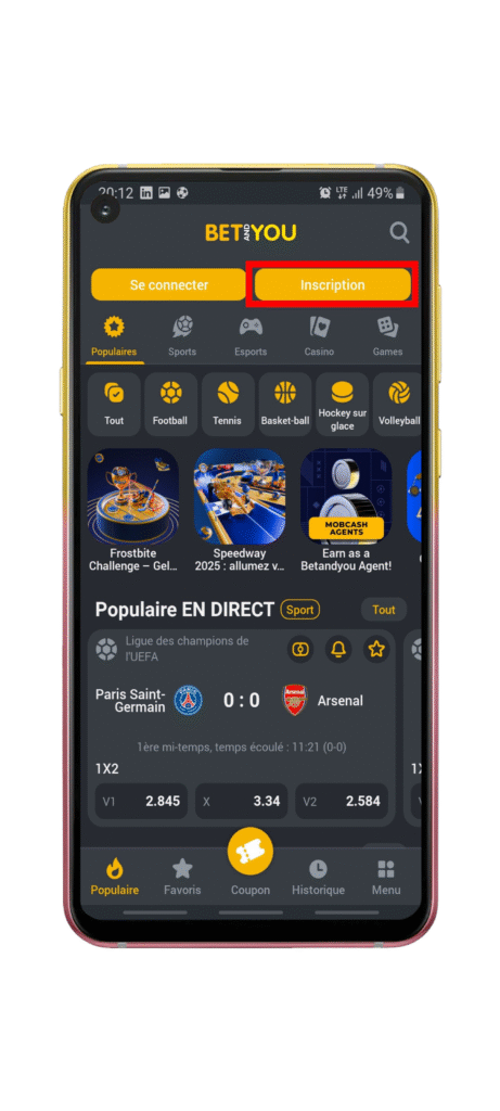 cliquez sur le bouton “INSCRIPTION”