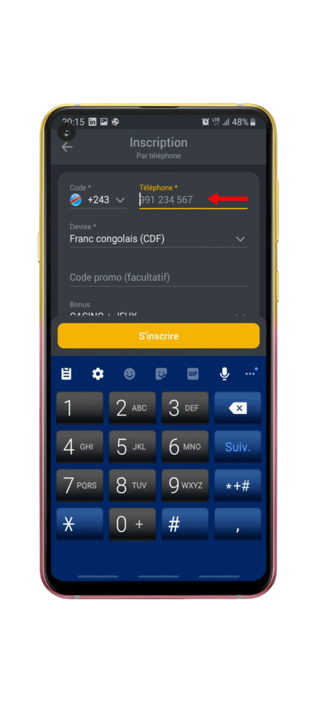 Entrez votre numéro de téléphone
