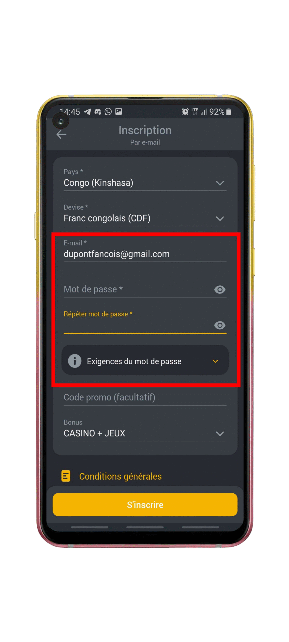 Renseignez vos informations de contact et de compte