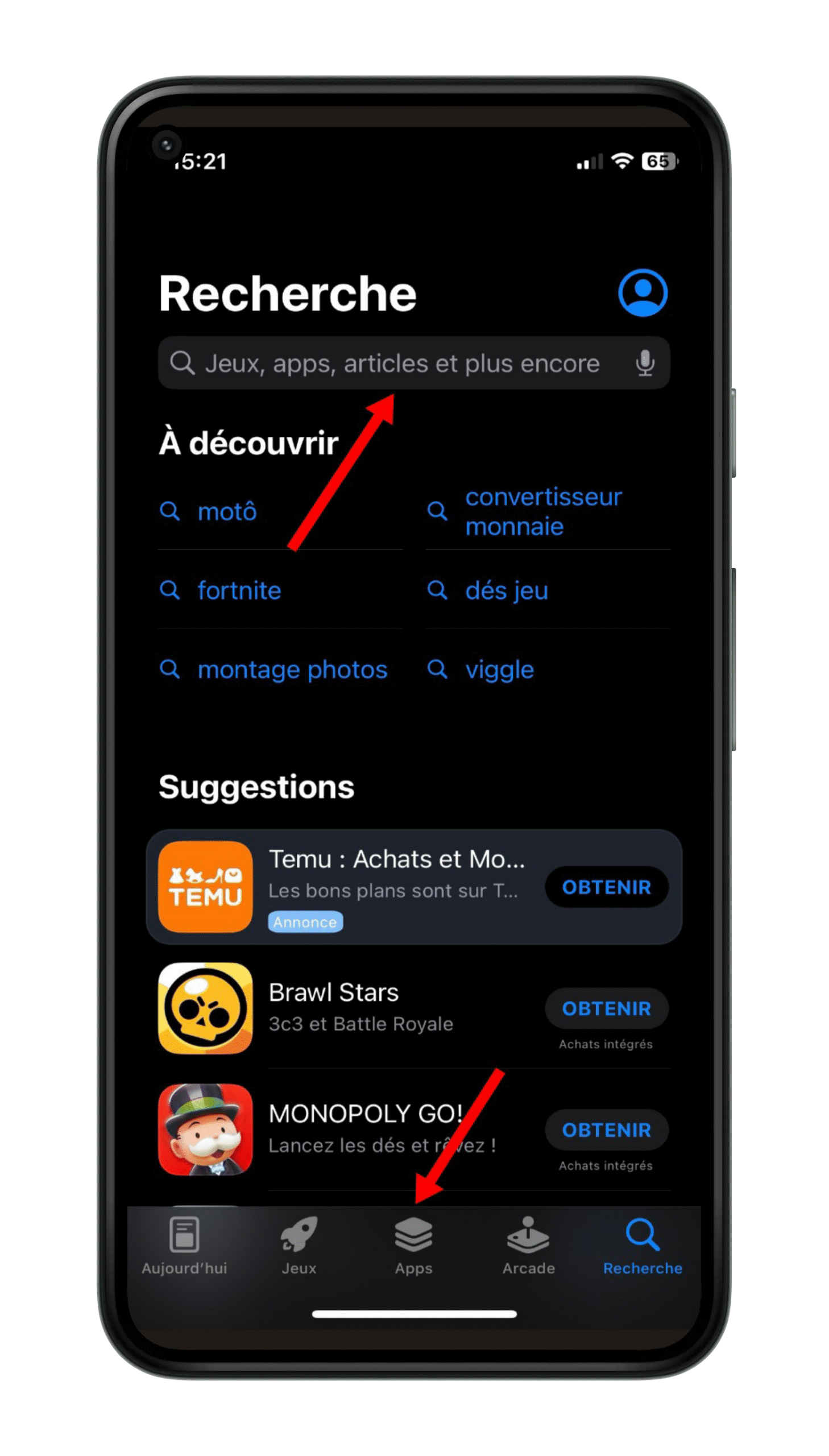 Rechercher dans App store