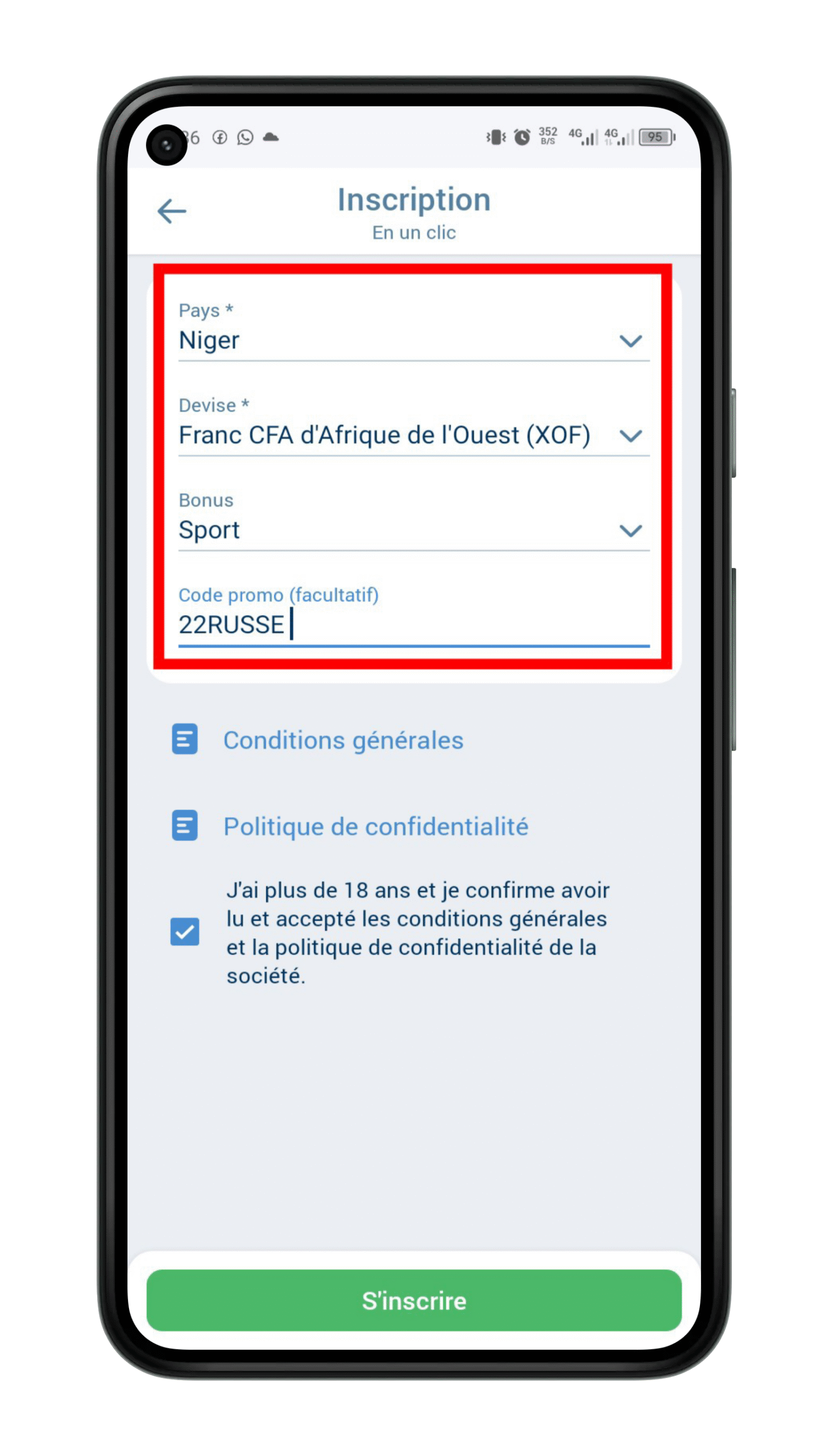 Remplir le formulaire d'inscription