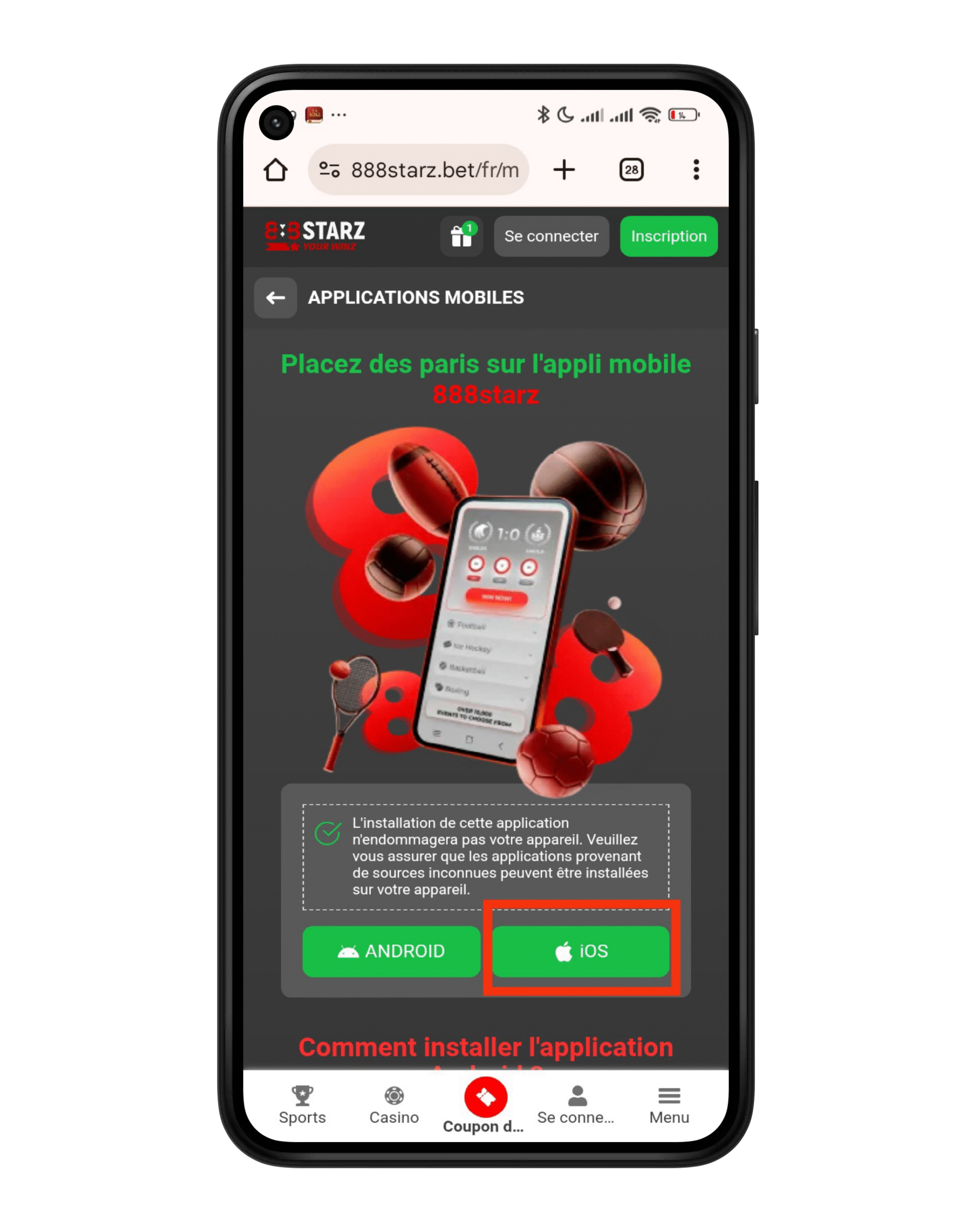 Sélectionnez la version iOS