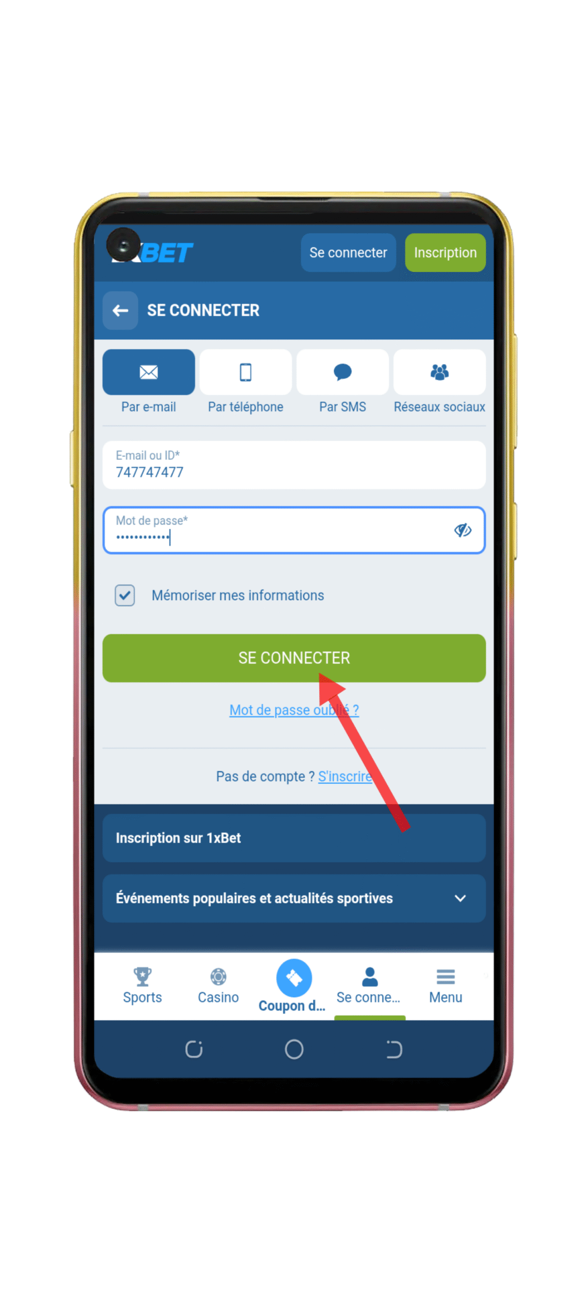 Cliquez ensuite sur “Se connecter” 